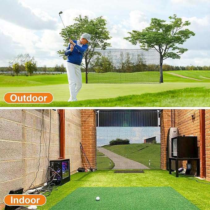 Nylon Golf Net 10-50ft - Practice Hitting Net With Rope and Carabiners, Durable Weatherproof Barrier for Baseball, Hockey, Soccer