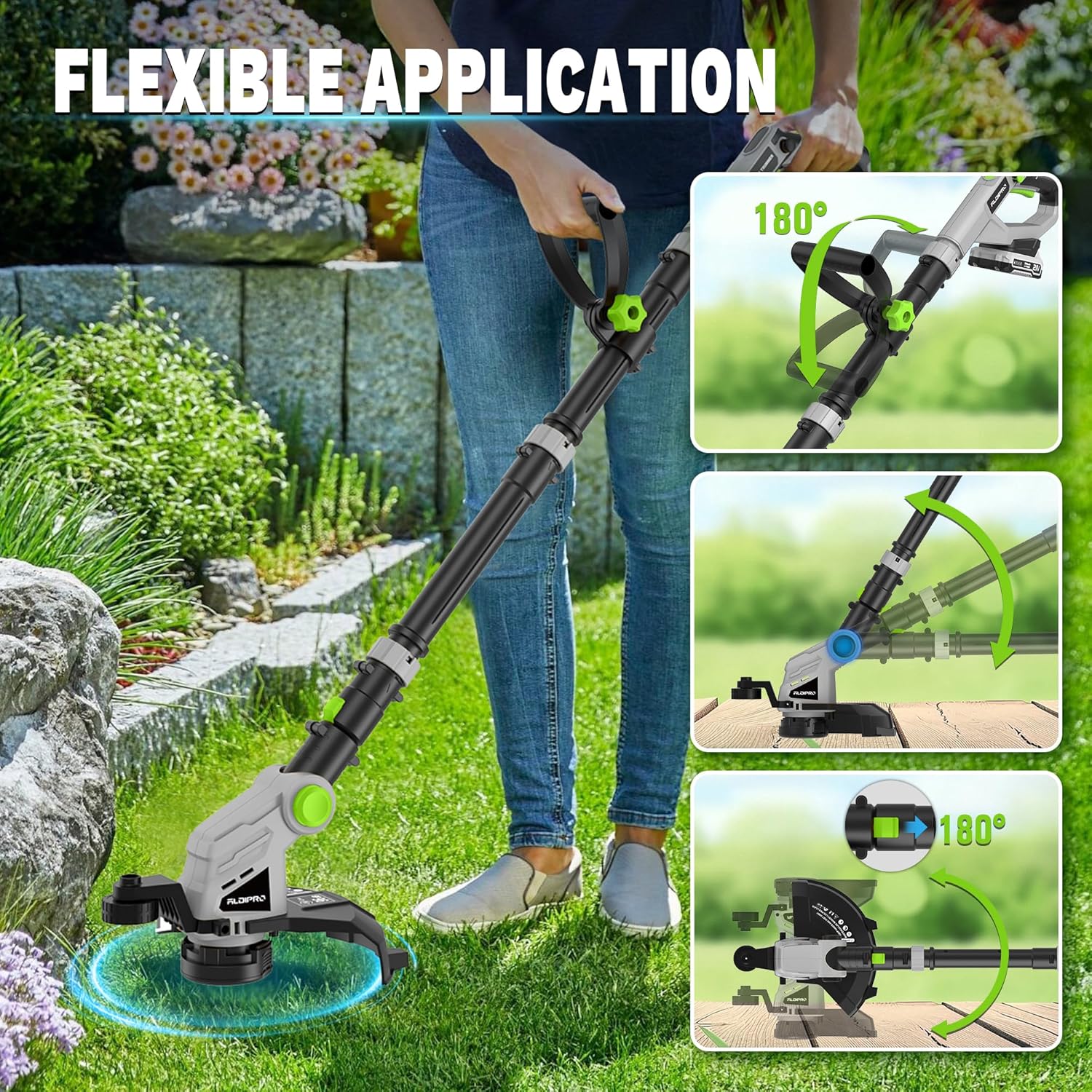 20V Cordless String Trimmer with Auto-Feed - 3 in 1 Electric Weed Wacker with 2.0Ah Battery & Fast Charger, Lightweight Grass Trimmer for Lawn Edging, Garden, Yard (AD-ST-002)