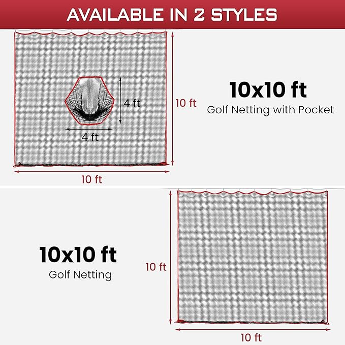 Golf Netting, 10ft, 15ft, 20ft Sports Netting - Heavy Duty High Impact Multi-Sport Practice Net for Golf, Baseball, Soccer, Hockey, Lacrosse, Backyard Driving & Training Barrier