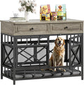 IRONCK 44 inch Large Dog Crate Furniture, Wooden Dog Kennel with Storage Drawers for Medium/Large Dogs, Decorative Dogs Kennel Indoor, Light Ivory