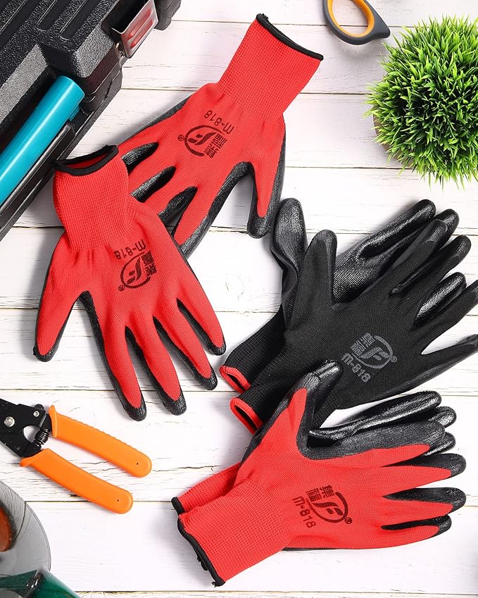Nuogo 48 Pairs Gardening Gloves for Men Women Rubber Coated Safety Work Gloves Bulk for Gardening Construction Work