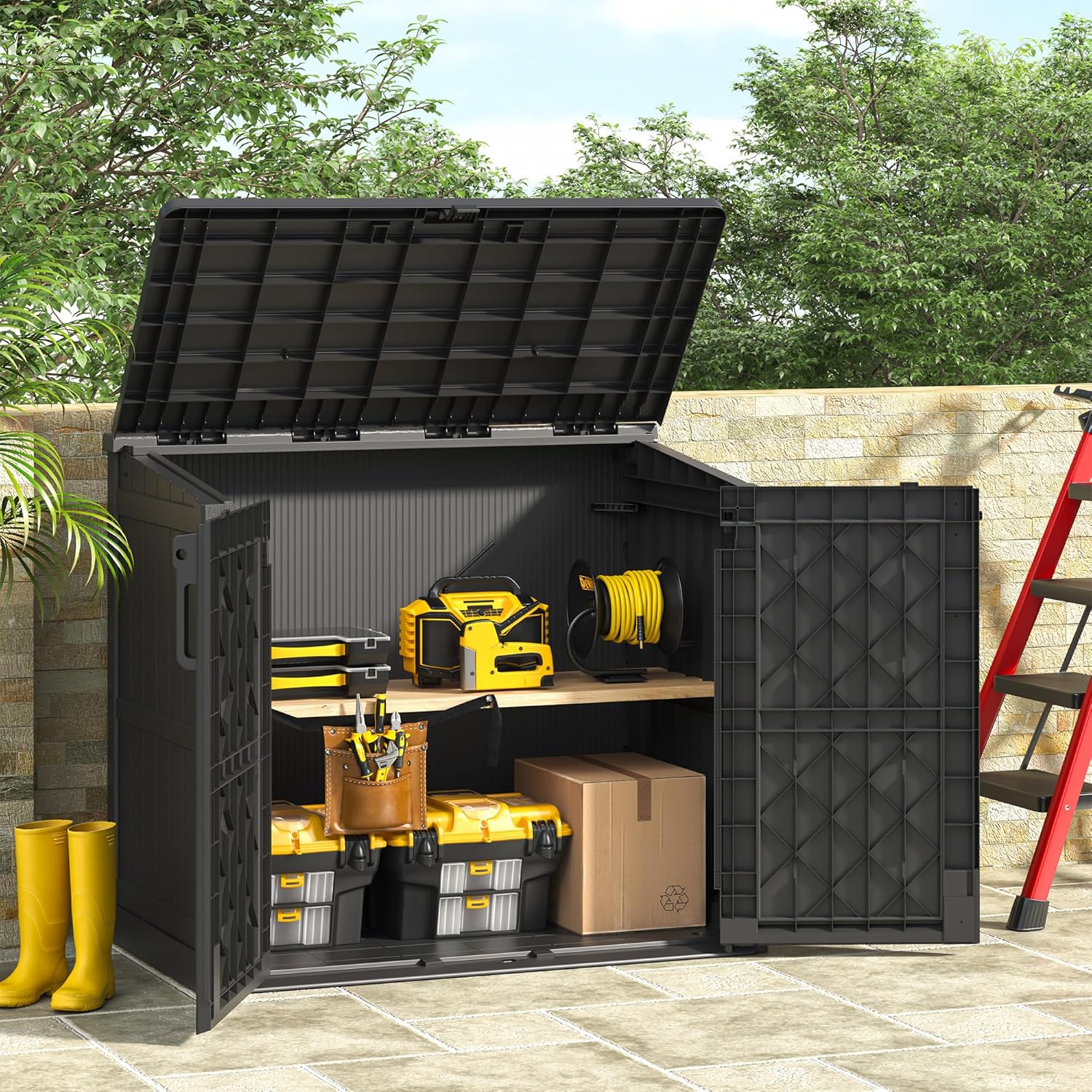 NUNU LAB Outdoor Storage Cabinet 36 Cu.Ft Garden Storage Shed Waterproof Lockable for Garden Hoses, Generator, and Lawn Mower
