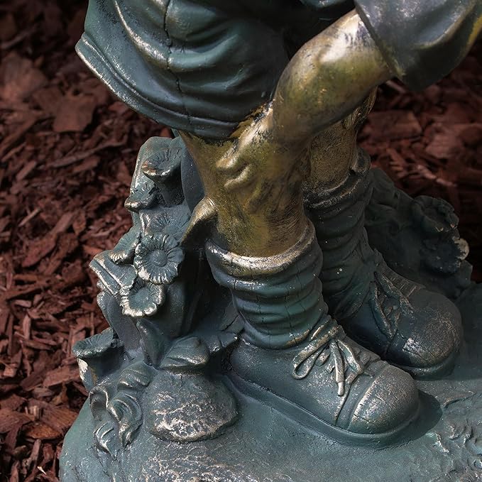 Alpine Corporation 26" Tall Indoor/Outdoor Girl Jumping Over Boy Statue Yard Art Decoration