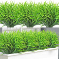 Ouddy Decor 16 Bundles Artificial Plants Outdoor Fake Grass Greenery Stems UV Resistant Faux Plastic Shrubs for Spring Summer Garden Pathway Window Box Front Porch Home Decor, Green
