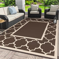 GENIMO Outdoor Rug 8' x 10' Patio Waterproof, Foldable Reversible Plastic Straw Area Rugs Mat for Camper Decor, Outside Carpet for Rv, Deck, Porch, Picnic, Beach, Balcony, Coffee & Beige