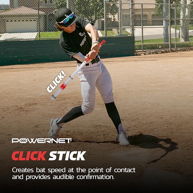 PowerNet Combo PVC/Click Stick Softball & Baseball Swing Trainer, Interchangeable Baseball Hitting Trainer, PVC Training Bat for Drills, Bat Speed Training Equipment