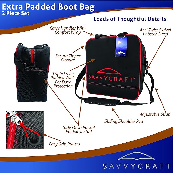 Savvycraft Padded Ski bag and Boot Bag Combo, Thick Padded Ski and Boot Bag 2-Piece Set for Protection and Easy Travel