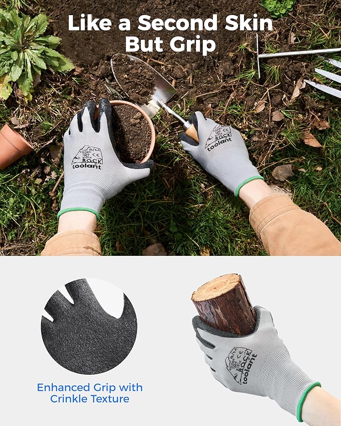 toolant Crinkle Latex Work Gloves Bulk, Rubber Coated Safety Work Gloves for Men and Women, 12 Pairs for Construction, Gardening, Warehouse (Black, XXL)