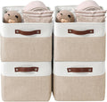 DECOMOMO Storage Bins Fabric Storage Baskets for Shelves, Linen Closet Organization Toys Nursery (Beige and White, Large - 4 Pack)