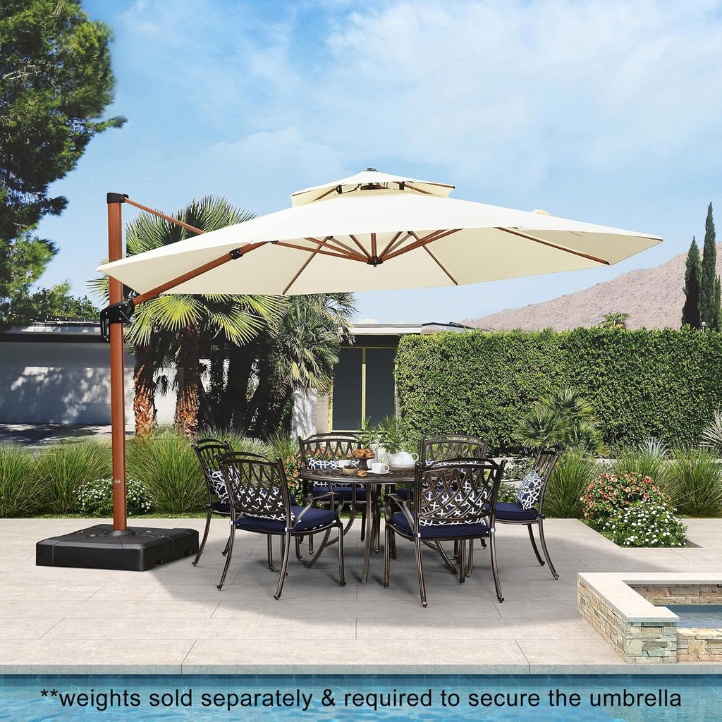 PURPLE LEAF 13ft Patio Umbrella Outdoor Round Umbrellas Large Cantilever Umbrella Windproof Offset Umbrellas Heavy Duty Sun Umbrella for Garden Deck Pool Patio, Cream