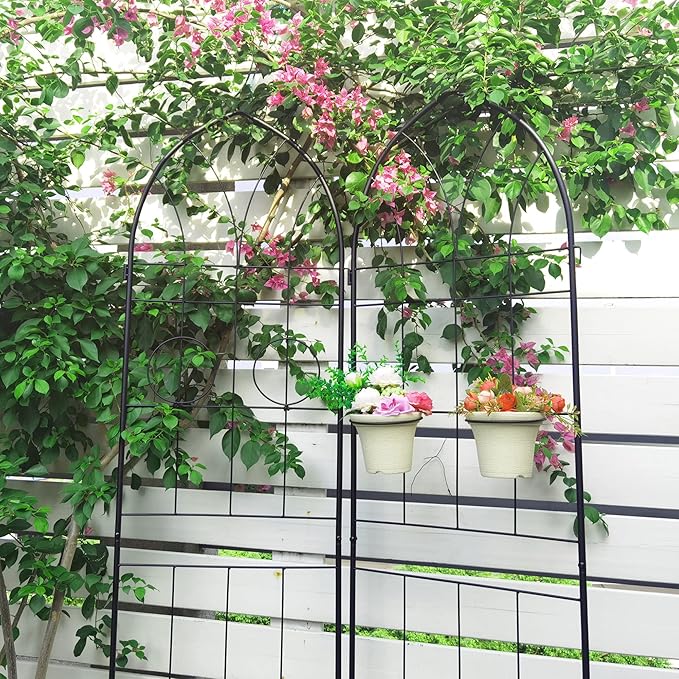 2 Pack Metal Garden Trellis 78.7" H Garden Fence Rustproof Trellis for Climbing Plants Support Roses Flower Outdoor Lawn Black