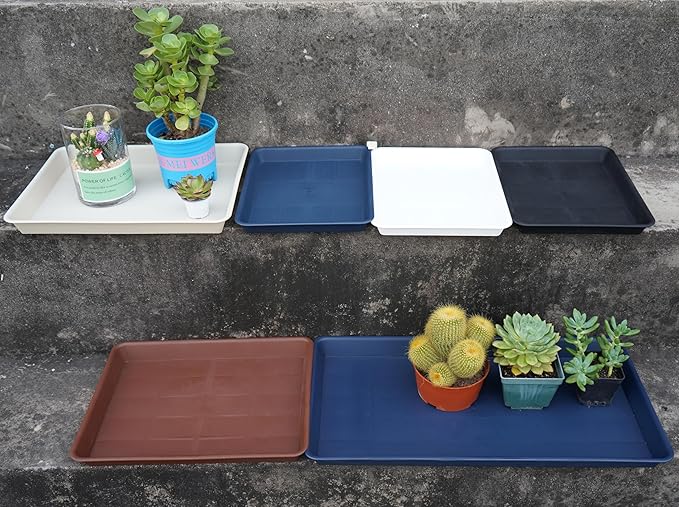 Plant Growing Trays 2 Pack, Plant Tray, 14.5"x11", Heavy Sturdy Plastic Plants Saucer, Seedling Starter Trays, Seed Starter Growing Tray (Black)
