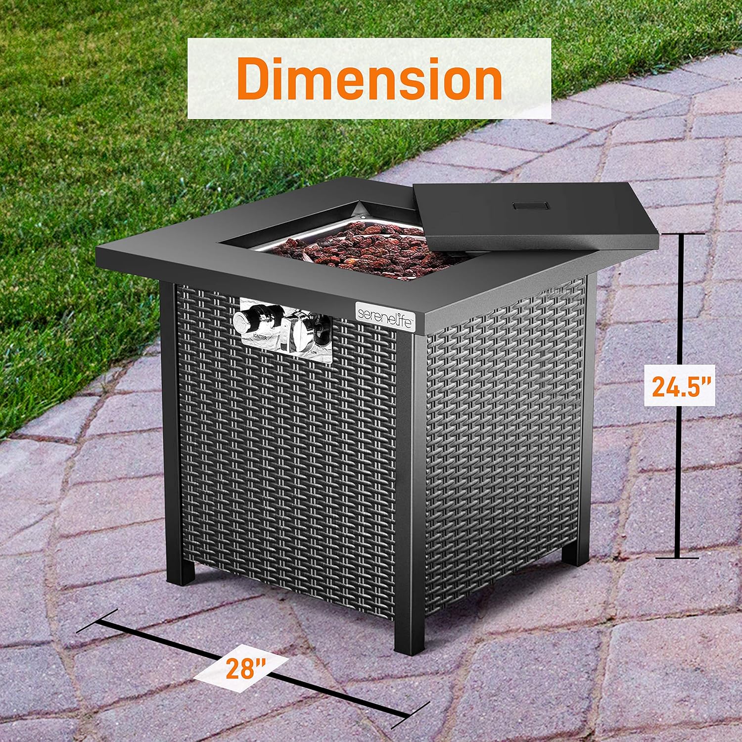 SereneLife Outdoor Propane Fire Pit Table-CSA Approved Safe 40,000 BTU Pulse Ignition Propane Gas Fire Table-28 inches-Steel Tabletop,Steel Panel