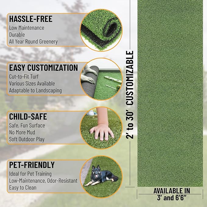 Ottomanson Artificial Turf Golf Hitting Mat 3' x 28' Indoor/Outdoor Waterproof Synthetic Fake Grass for Putting Practice Baseball Football Sports Gym Backyard, Custom Size 2' up to 30'
