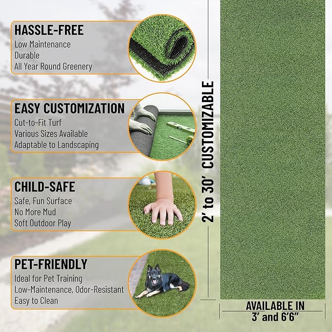 Ottomanson Artificial Turf Golf Hitting Mat 6'6" x 14' Indoor/Outdoor Waterproof Synthetic Fake Grass for Putting Practice Baseball Football Sports Gym Backyard, Custom Size 2' up to 30'