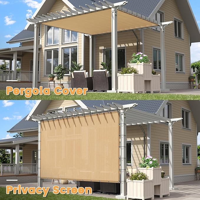 VICLLAX Shade Fabric Sun Shade Cloth with Every 2 FT Grommets for Patio Garden Pergola Cover Canopy 9x18 FT, Wheat