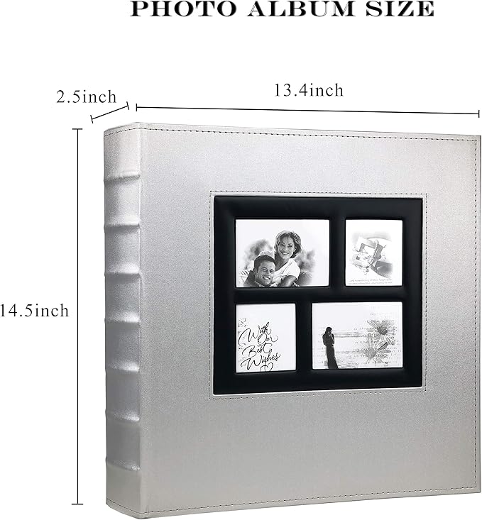RECUTMS Photo Album 4x6 Holds 600 Photos Black Pages Large Capacity Leather Cover Wedding Family Baby Photo Albums Book Horizontal and Vertical Photos (Silver), 600 pockets