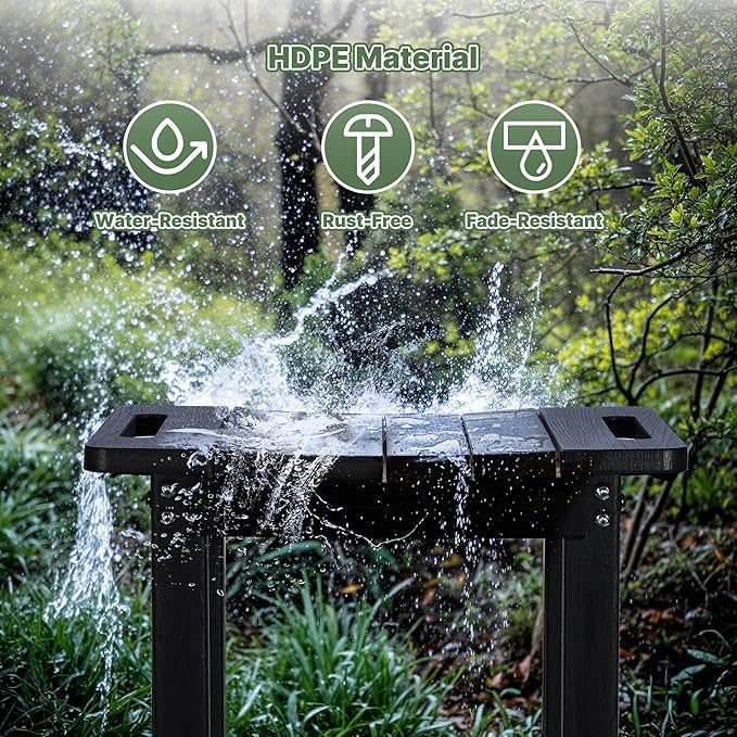 HDPE Shower Bench Seat Capacity 300LB, Waterproof Bathroom Stool with Side Carry Holes, Compact 16.8" L Design, Non-Slip Shower Seat for Elderly, Shaving Legs & Spa - Indoor/Outdoor Use(Black)