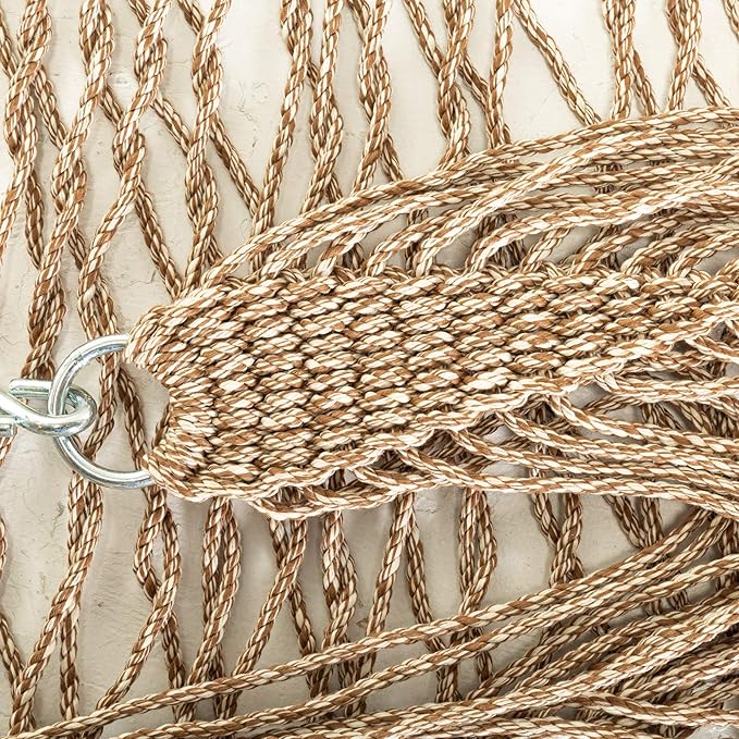 Hatteras Hammocks Deluxe Antique Brown Oatmeal Heirloom Tweed DuraCord Rope Hammock – 13 ft. x 60 in., 2-Person, 450 lb Capacity, Cumaru Spreader Bar, Zinc-Plated Hardware – Handcrafted in The USA