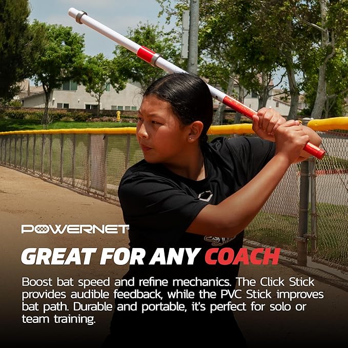 PowerNet Combo PVC/Click Stick Softball & Baseball Swing Trainer, Interchangeable Baseball Hitting Trainer, PVC Training Bat for Drills, Bat Speed Training Equipment