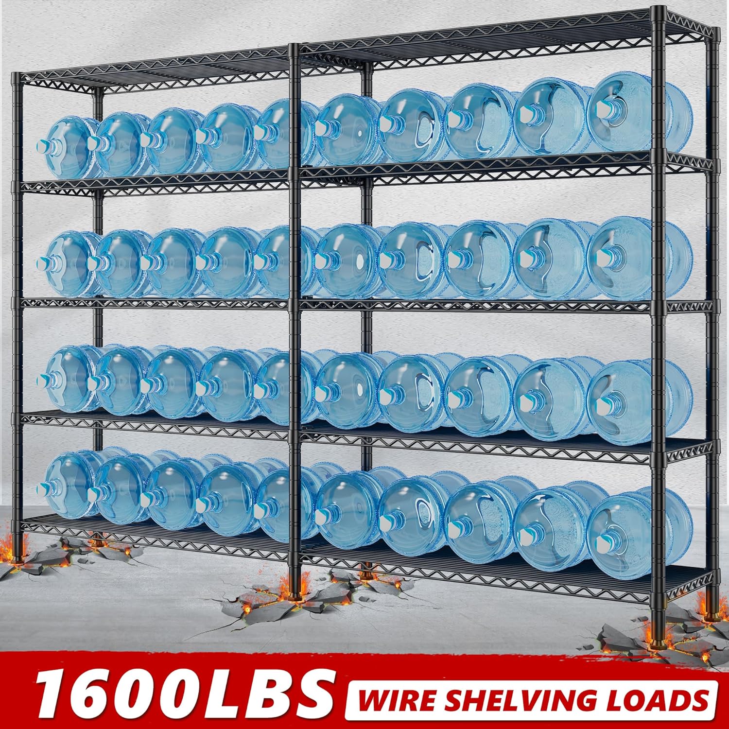REIBII 70" W Storage Shelves Heavy Duty Load 1600LBS, Metal Shelving 5-Tier Wire Shelving Unit Metal Shelves for Storage Adjustable Shelving Rack for Pantry Kitchen 70" W*15.8" D*72.4" H, 2 Pack