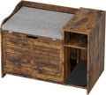 TrailBlaze Litter Box Enclosure with Top Opening&Scratching Mat, Cat Litter Box Furniture with Cushion Litter Box Hidden Wooden Cat Washroom Farmhouse Style Cat House for Hallway, Bedroom, Retro