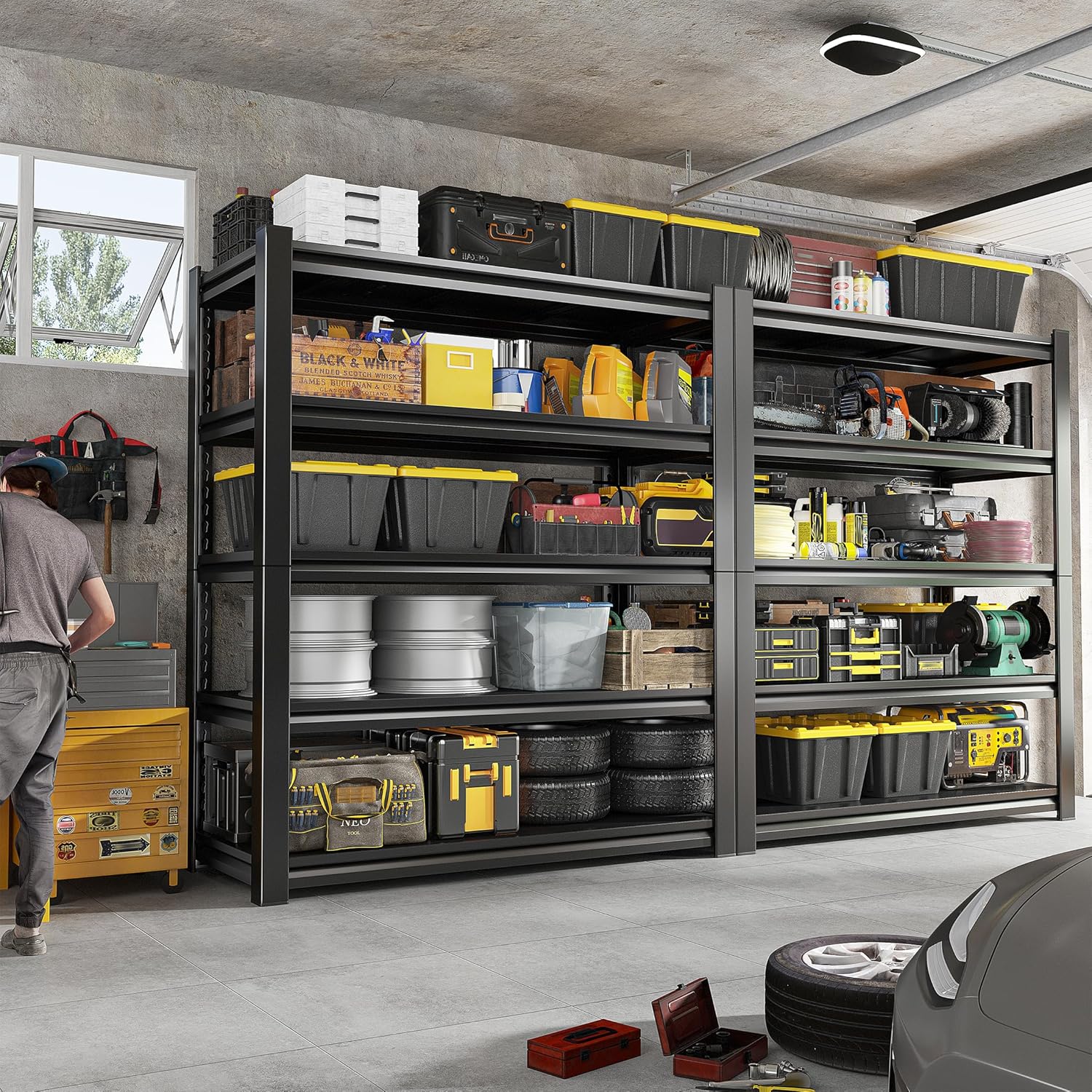 REIBII Garage Shelving 3000 LBS Storage Shelves Adjustable Heavy Duty Shelving Units and Storage Rack for Garage, Basement,2 Pack