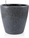 Dexceder 13x12 Self Watering Planter with Wheels Indoor Outdoor, Inner Pot Design, Thickened Large Floor Standing Flower Plant Pot with Water Level Indicator (Stone Matte)