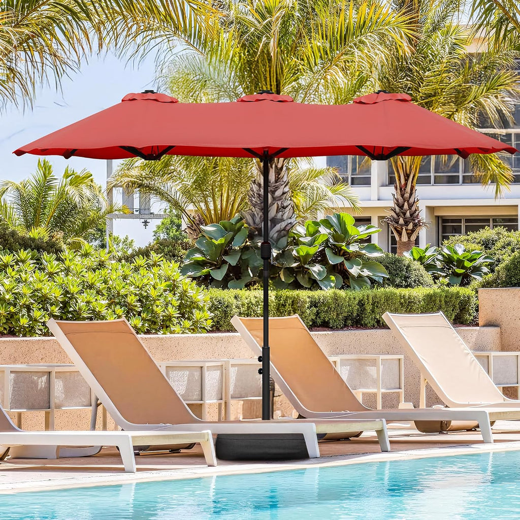 Vongrasig 15FT Large Patio Umbrella with Base Included, Outdoor Double sided Umbrellas with Crank Handle, Rectangle Table Umbrella for Pool Lawn Garden Market