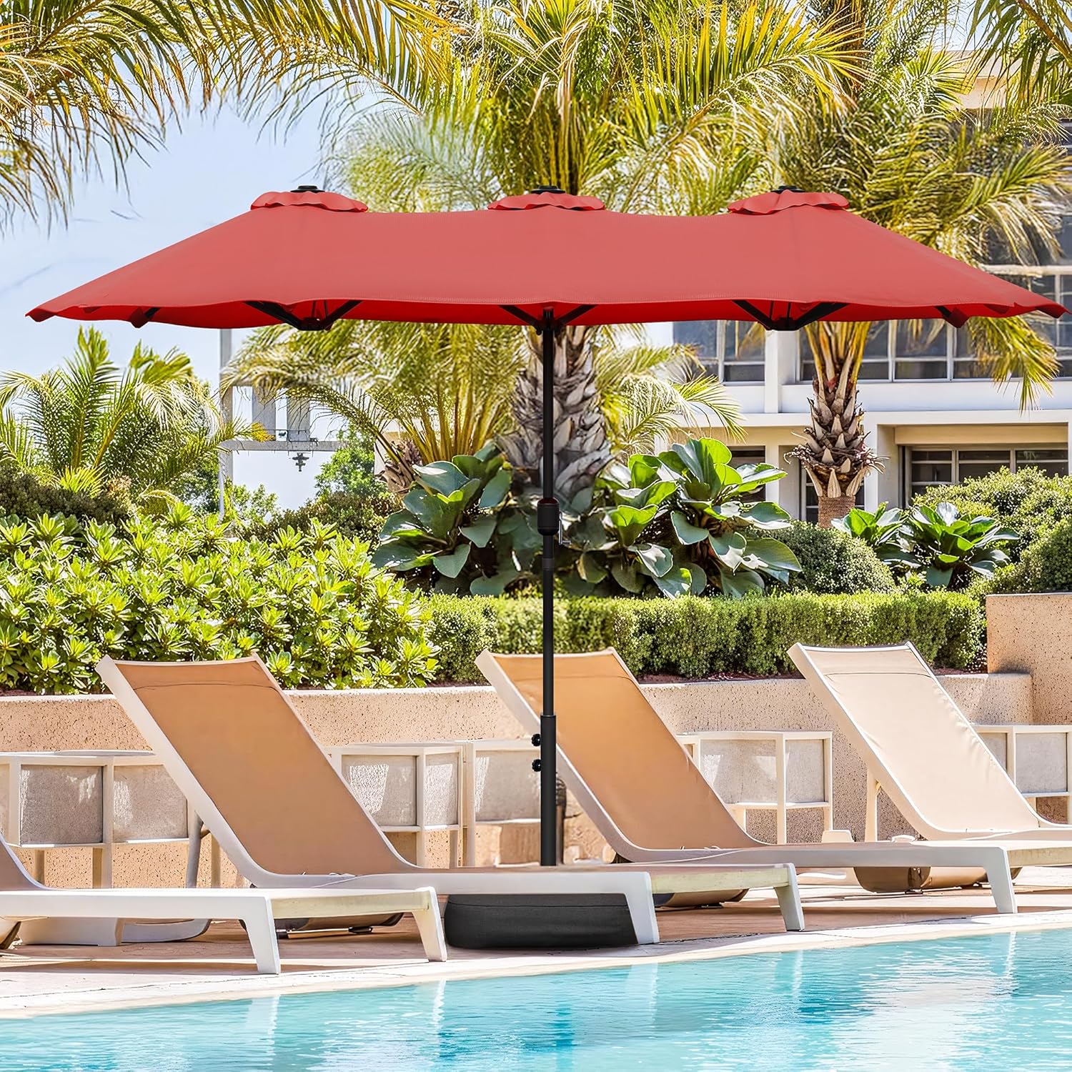 Vongrasig 15FT Large Patio Umbrella with Base Included, Outdoor Double sided Umbrellas with Crank Handle, Rectangle Table Umbrella for Pool Lawn Garden Market