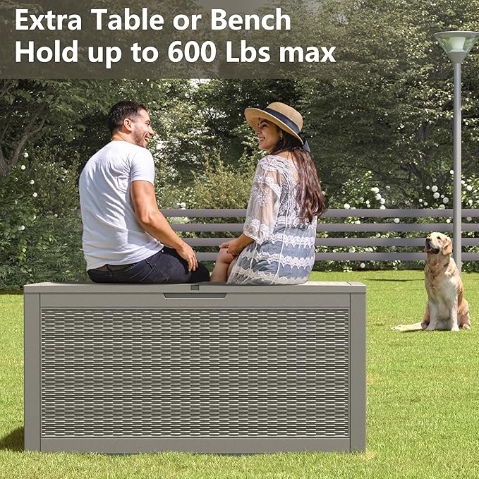 KAMABOKO 101 Gallon Waterproof Large Resin Deck Box, Lockable Large Outdoor Storage Boxes Indoor Outdoor Storage Container for Patio Cushions, Gardening Tools, Pool Supplies, Grey
