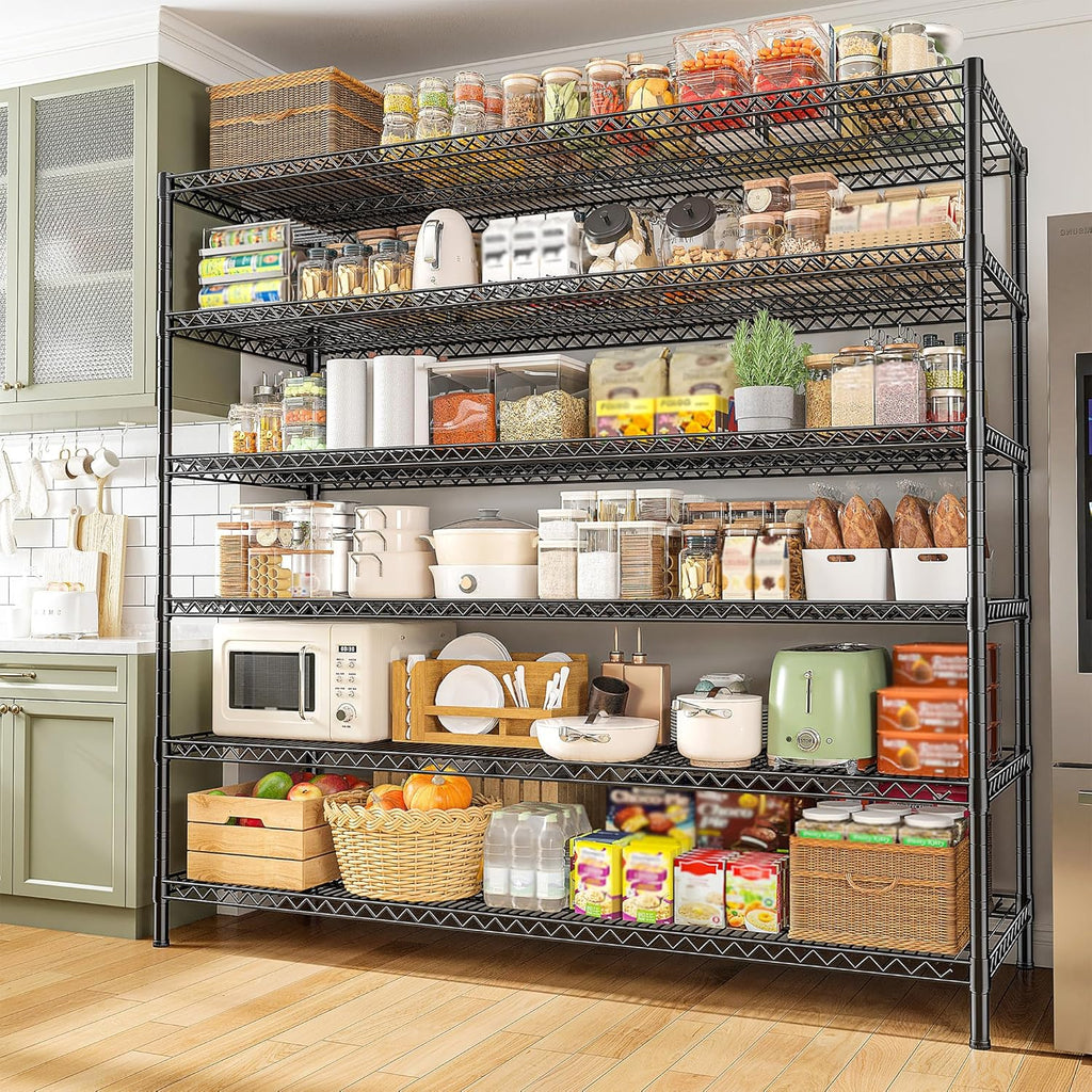 REIBII 83"H Storage Shelves 3840LBS Metal Shelving Unit Garage Shelving Heavy Duty 6 Tier Commercial Adjustable Wire Shelving for Storage Rack for Pantry, Garage, Kitchen, 83"H x 55.5"W x 18"D, 2PCS