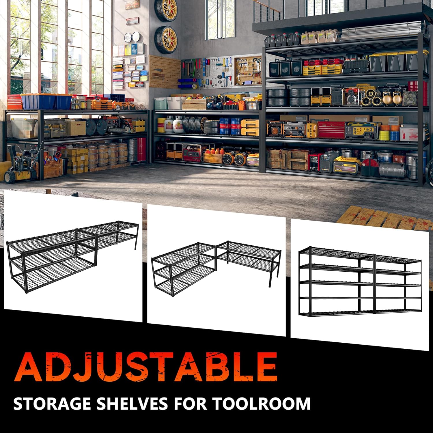 REIBII 60" W Garage Shelving Heavy Duty Metal Shelving 3000LBS Storage Shelves Adjustable Metal Shelves for Storage Industrial Garage Shelves for Warehouse Basement 60" W x 24" D x 72" H