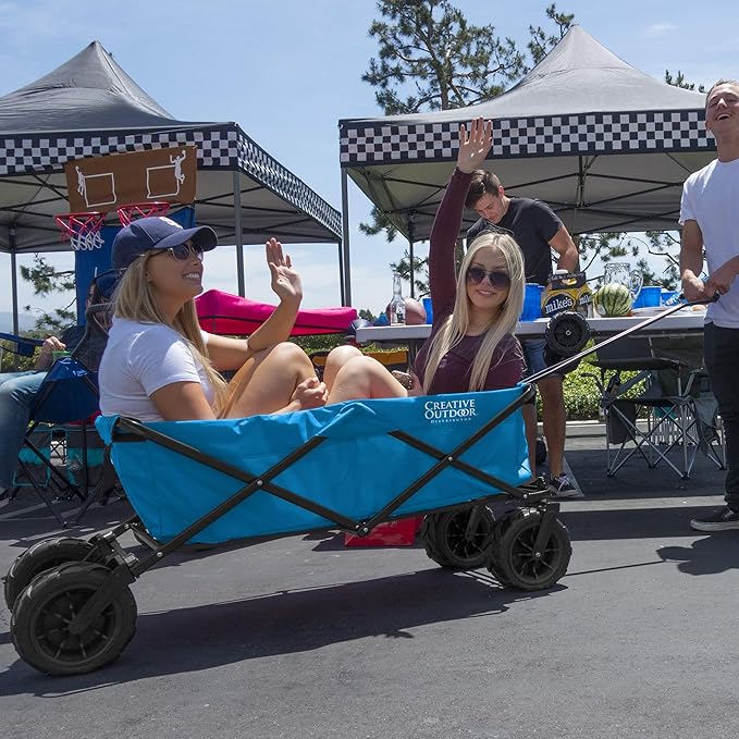 Creative Outdoor Push Pull Stroller Wagon for Kids, 250lbs Weight Capacity, XXXL Monster Series, Collapsible Giant All-Terrain Folding Cart, Beach, Park, Camping, Garden & Tailgate (Blue)
