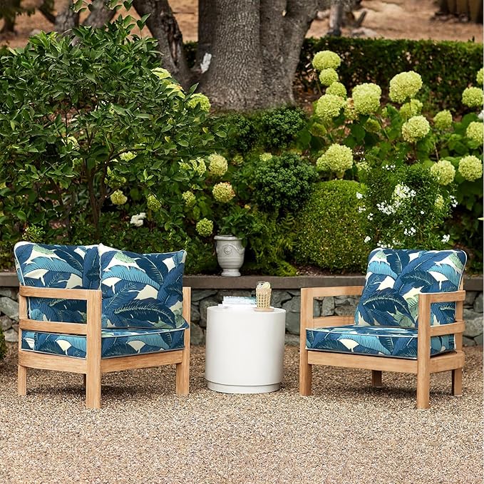 LVTXIII Outdoor Deep Seat Cushion 22"x22"x4" Patio Seat and Back Cushion Set Seasonal Chair Cushion for Dining Arm Chairs, Wicker Chairs and Garden Furniture Decoration, Swaying Palms Blue