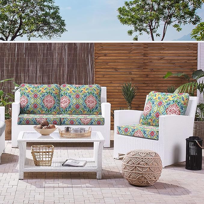 LVTXIII Outdoor Deep Seat Cushion Patio Seat and Back Cushion Set Seasonal Chair Cushion for Dining Arm Chairs, Wicker Chairs and Garden Furniture Decoration, 24"x24"x4", Damask Red