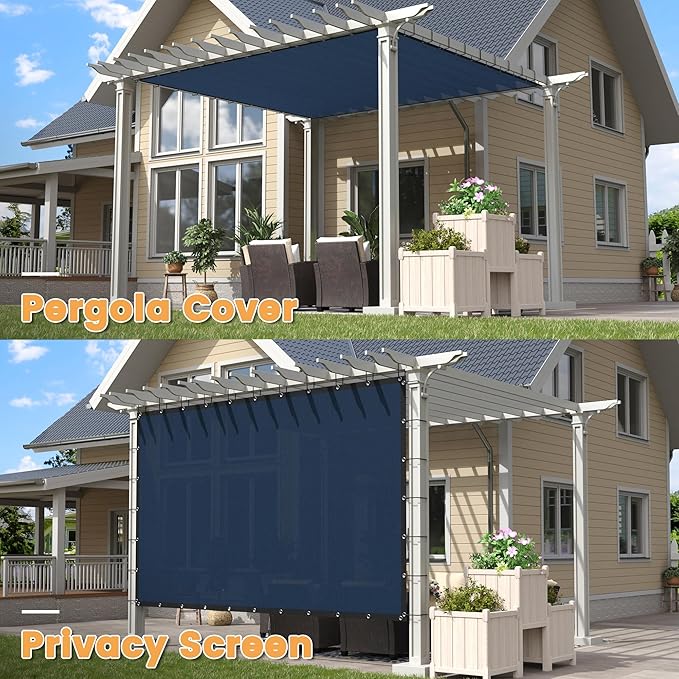 VICLLAX Shade Fabric Sun Shade Cloth with Every 2 FT Grommets for Patio Garden Pergola Cover Canopy 7x24 FT, Dark Blue