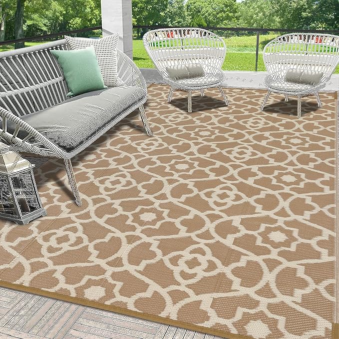 HEBE Outdoor Rug Waterproof 8x10, Plastic Straw Rug Camping Rug, Reversible Outdoor Patio Rugs RV Mat Clearance, Indoor Outside Floor Carpet for Porch,Deck,Camper,Balcony,Backyard