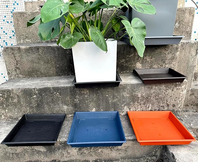 Square Plant Saucer 8 Inch 5 Pack, Plant Stand Plant Trays for Pots Heavy Duty Plastic Plant Saucers for Indoors Outdoors, Flower Pot No Holes Terracotta Plant Lover Gardening Gifts