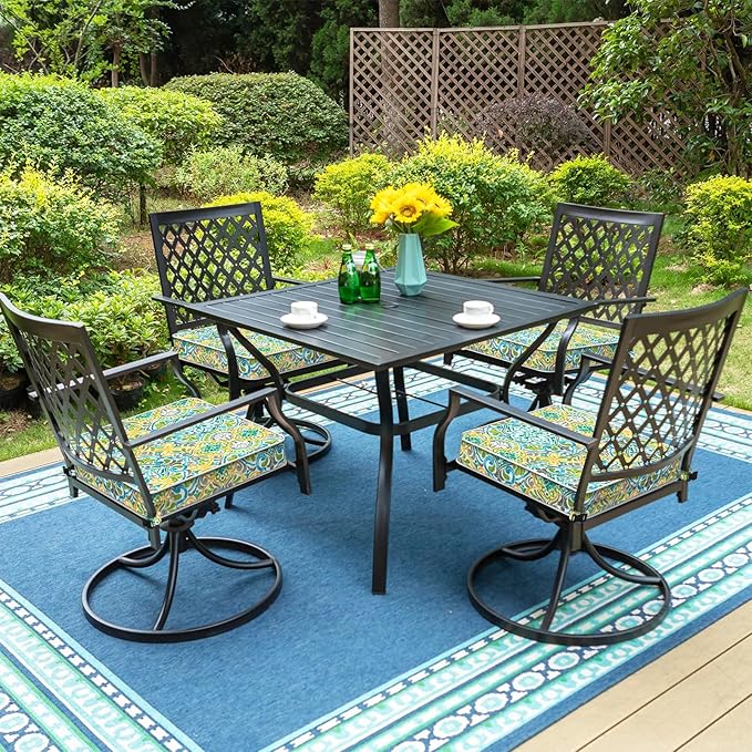 LVTXIII Patio Chair Cushions 19"x19"x3", Water-Repellent Outdoor Seat Cushions for Patio Furniture, Square Chair Pads with Ties for Home Garden Decoration, Set of 2, Damask Green