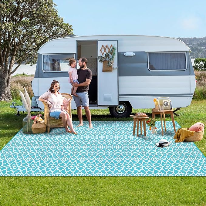 HEBE Outdoor Rug Waterproof 9x18, Plastic Straw Rug Camping Rug, Reversible Outdoor Patio Rugs RV Mat Clearance, Indoor Outside Floor Carpet for Porch,Deck,Camper,Balcony,Backyard