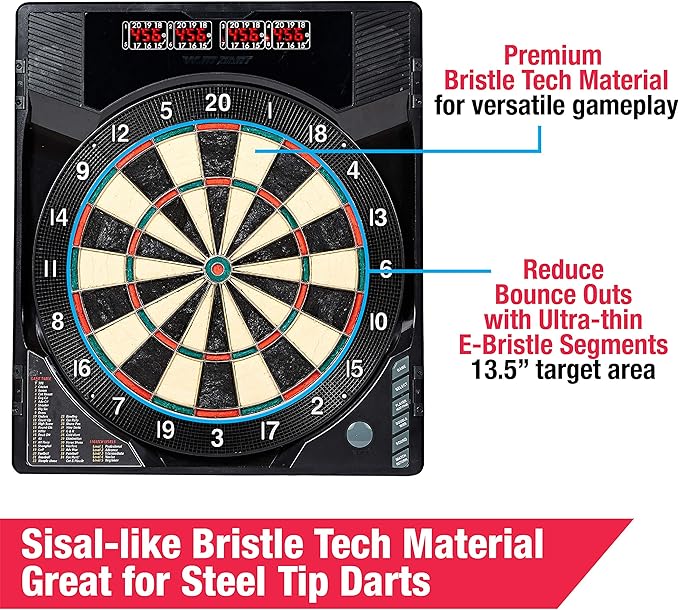 MD Sports Dartboard Cabinet Multiple Styles Electronic Dartboard With Digital X/O Cricket Scorekeeping and Dart Set, Perfect for Cricket Games