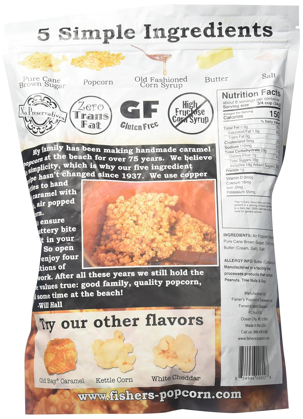 Fisher's Popcorn Caramel Popcorn, Handmade, Gluten-Free, Case of 6 (10 oz)
