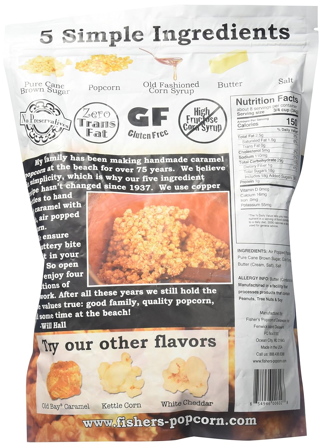 Fisher's Popcorn Caramel Popcorn, Handmade, Gluten-Free, Case of 6 (10 oz)