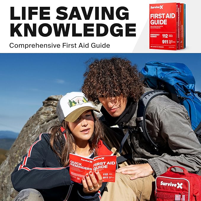 Large First Aid Kit for Car, Travel & Home - Emergency Kit for Hiking, Camping, Backpacking and Outdoors - Includes Zip Stitch Wound Closure Strips