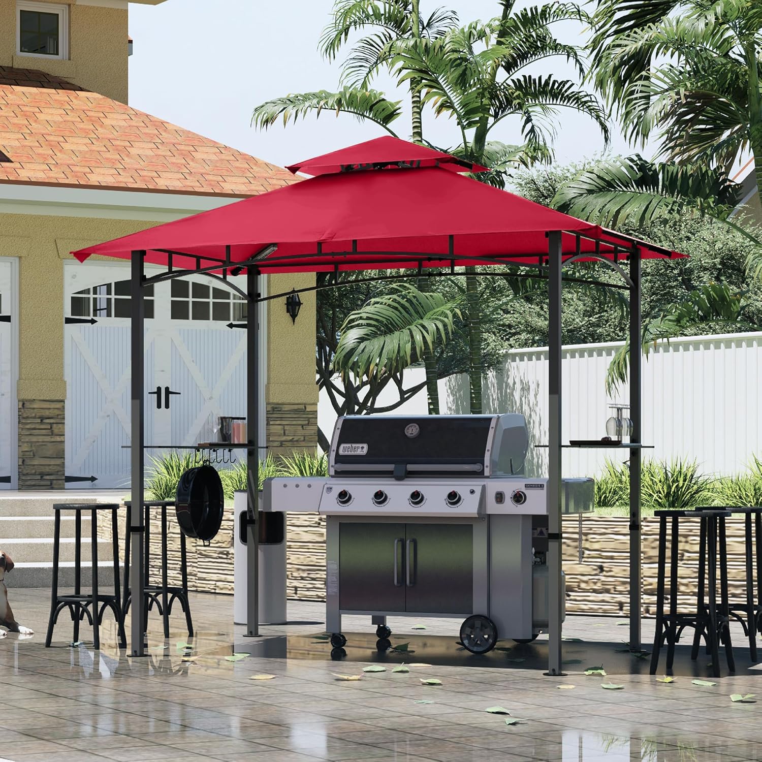 MASTERCANOPY 8 x 5 Grill Gazebo Outdoor BBQ Gazebo Canopy with 2 LED Lights (Burgundy)