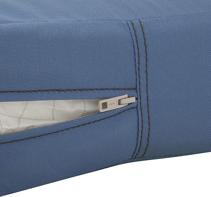 Classic Accessories Ravenna Water-Resistant 25 x 25 x 5 Inch Square Patio Seat Cushion Slip Cover & Foam, Empire Blue, Lounge Chair Cushion
