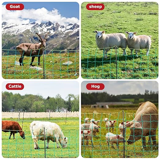 Electric Fence Netting, 164'L x 35.4" H Electric Fence Kit for Livestock, Goat, Dog, Hogs, Double Spiked Portable Electric Poultry Farm Fence, Electric Mesh Fence