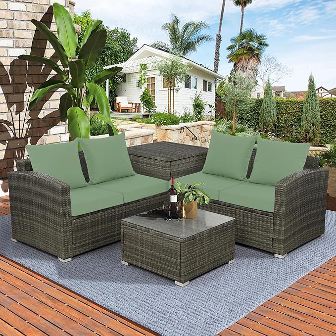 Outdoor Chair Cushions, Waterproof Outdoor Cushions for Patio Furniture w/Fade-Resistant, Removable & Machine-Washable Covers, 19x19 Inch, Ideal for Seat in Gardens/Porch – Set of 4, Sage Green