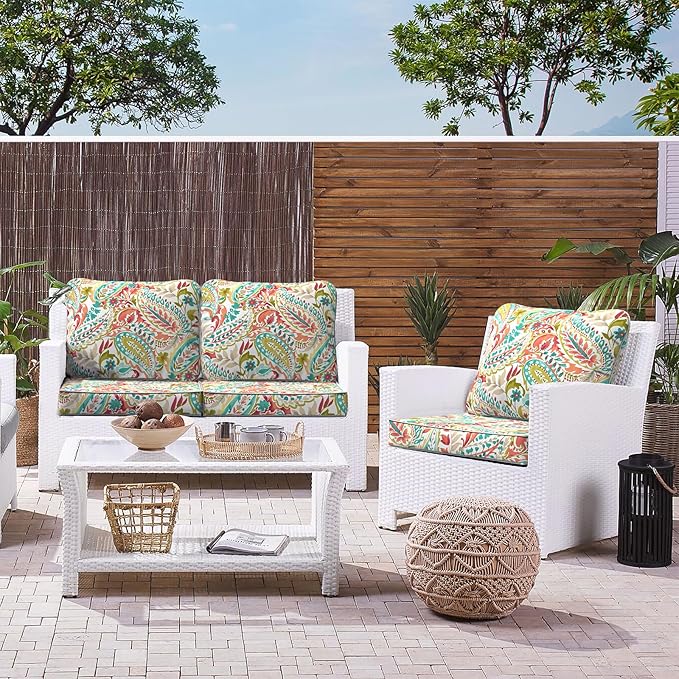 LVTXIII Outdoor Deep Seat Cushion Patio Seat and Back Cushion Set Seasonal Chair Cushion with Removable Cover and Adjustable Buckle for Home and Garden, 22"x22"x4", Pretty Paisley